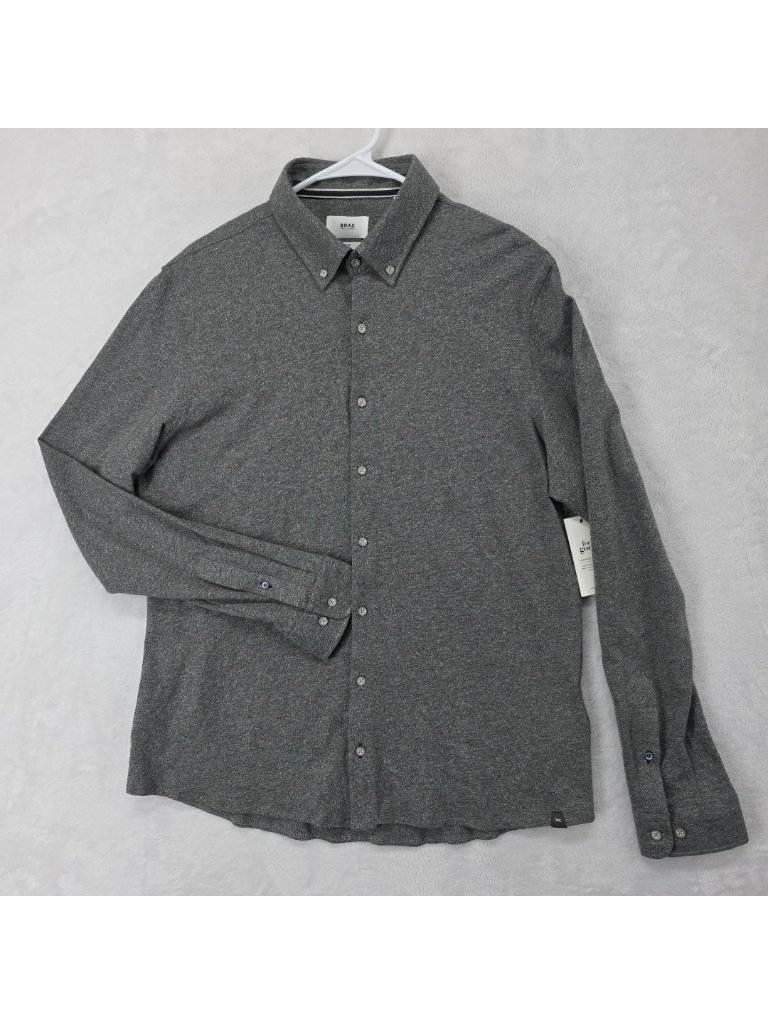 Brax Mens Casual Button Front Shirt Daniel Gray L 41/42 Light Flannel Modern Fit